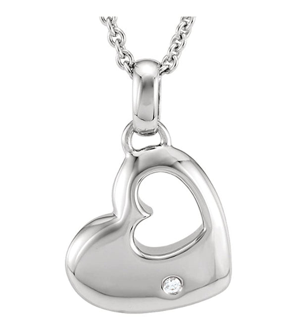 Sterling Silver Heart in a Heart Diamond Necklace, 18"