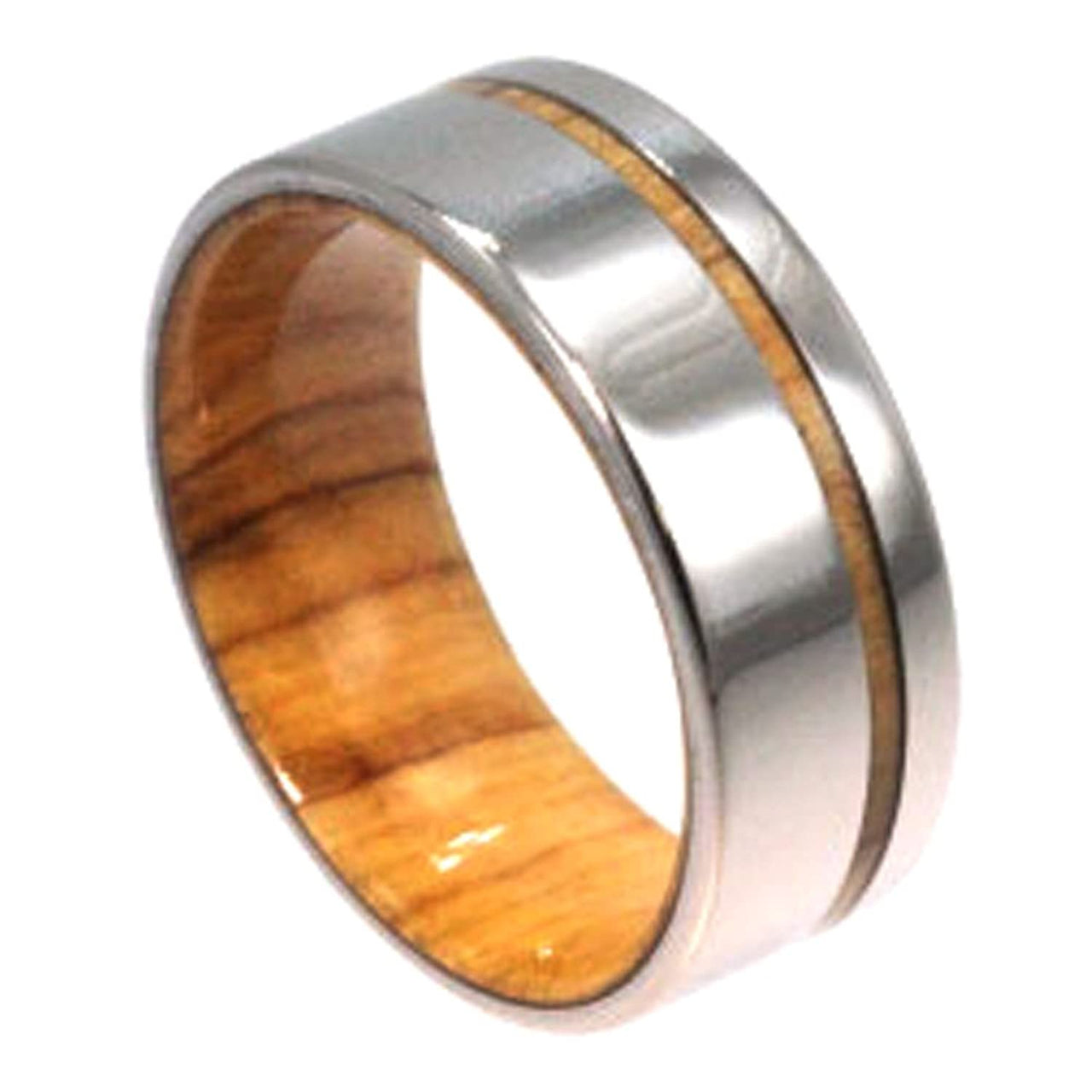 Bethlehem Olive Wood Sleeve and Pinstripe 8mm Comfort Fit Titanium Band