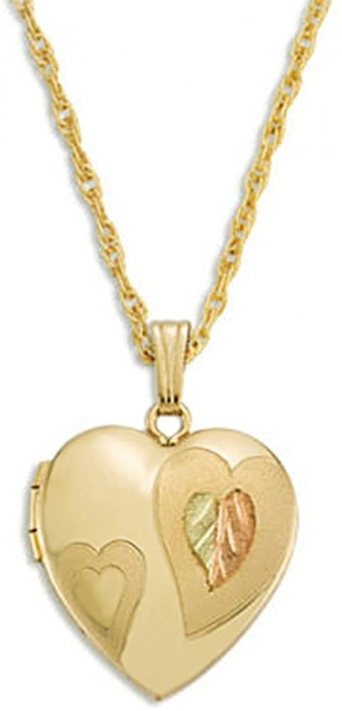 Dome Heart Locket Pendant Necklace, 10k Yellow Gold, 12k Green and Rose Gold Black Hills Gold Motif, 18"