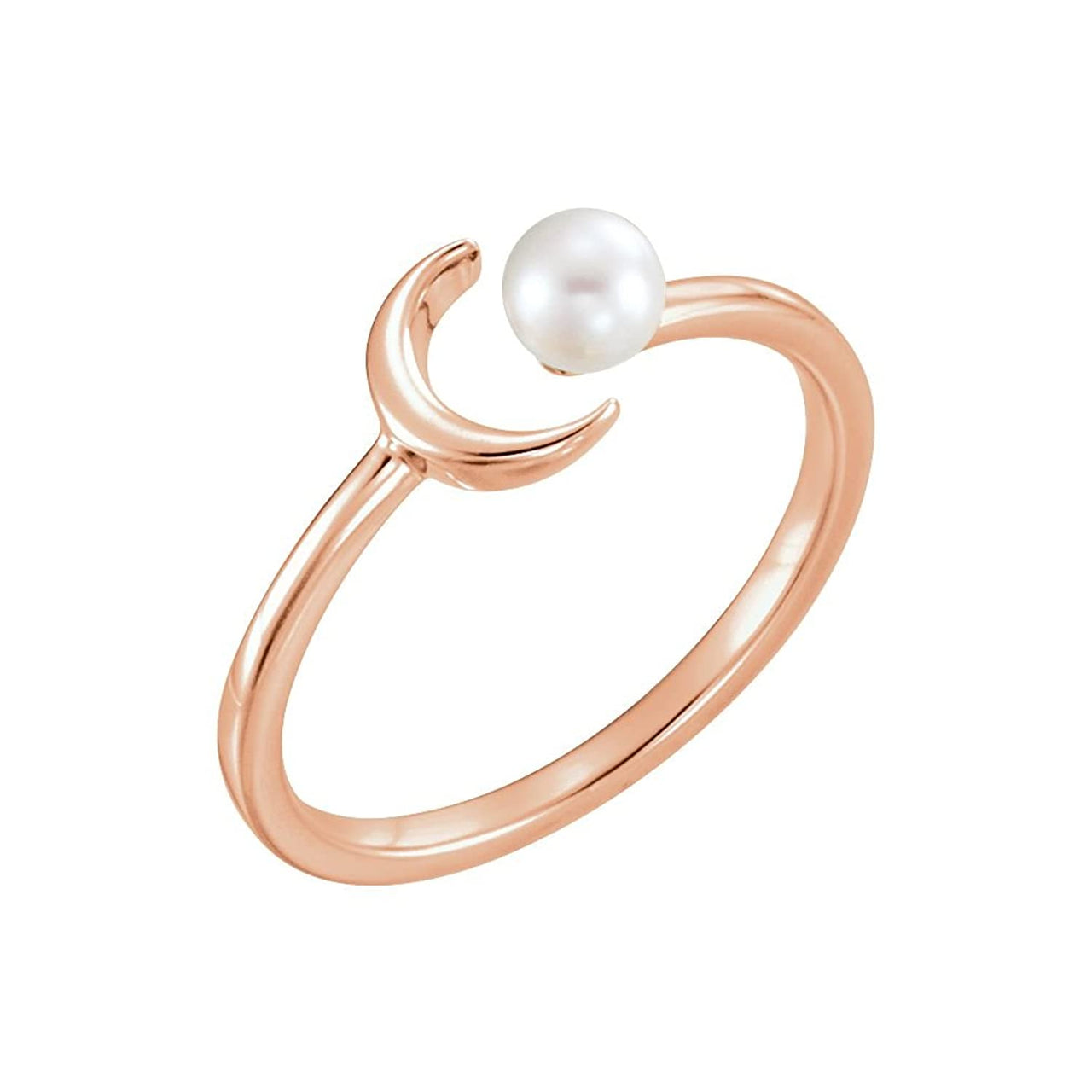 White Freshwater Cultured Pearl Crescent Ring, 14k Rose Gold (4-4.5mm) Size 7