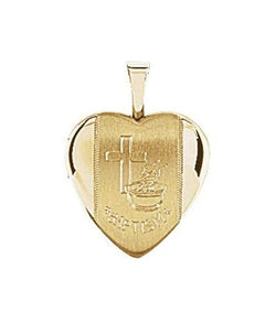 Satin-Brush Heart Baptismal 14k Yellow Gold Plated Sterling Silver Locket (16.50X15.80 MM)