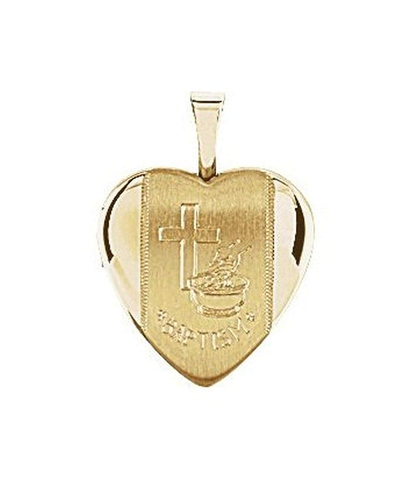 Satin-Brush Heart Baptismal 14k Yellow Gold Plated Sterling Silver Locket (16.50X15.80 MM)