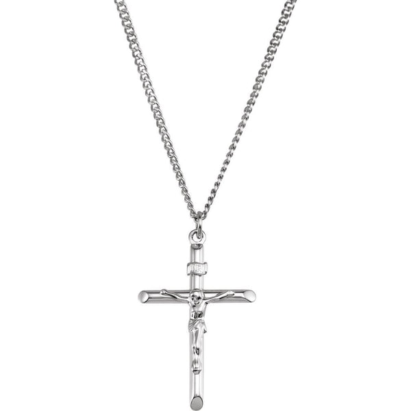 Crucifix Cross Sterling Silver Nacklece, 24"