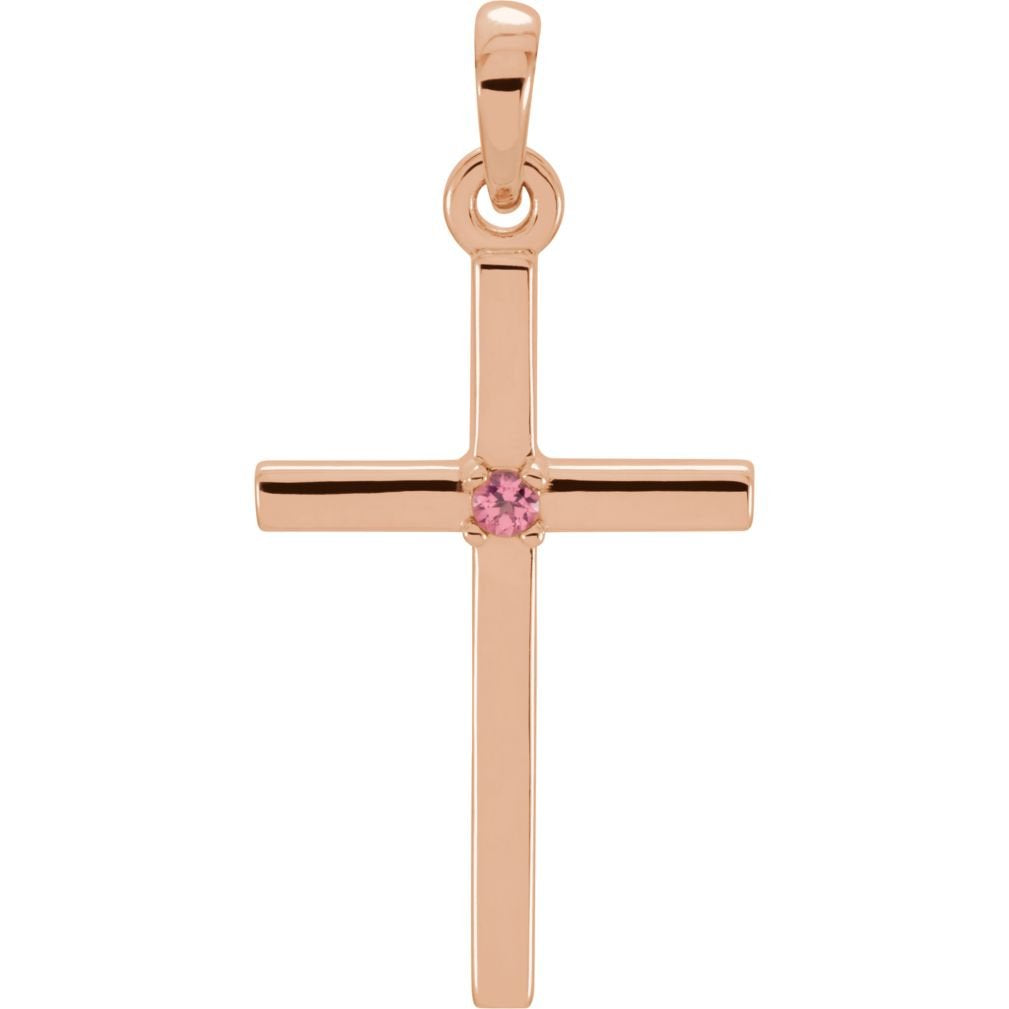 Pink Tourmaline Inset Cross 14k Rose Gold Pendant (22.65x11.4MM)