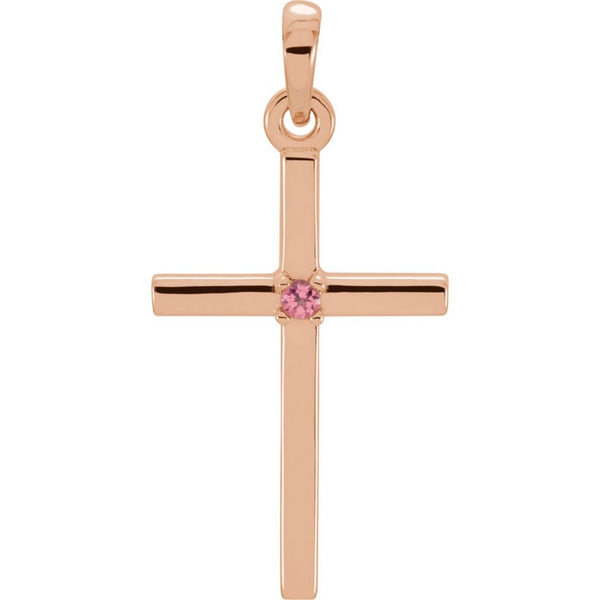 Pink Tourmaline Inset Cross 14k Rose Gold Pendant (22.65x11.4MM)
