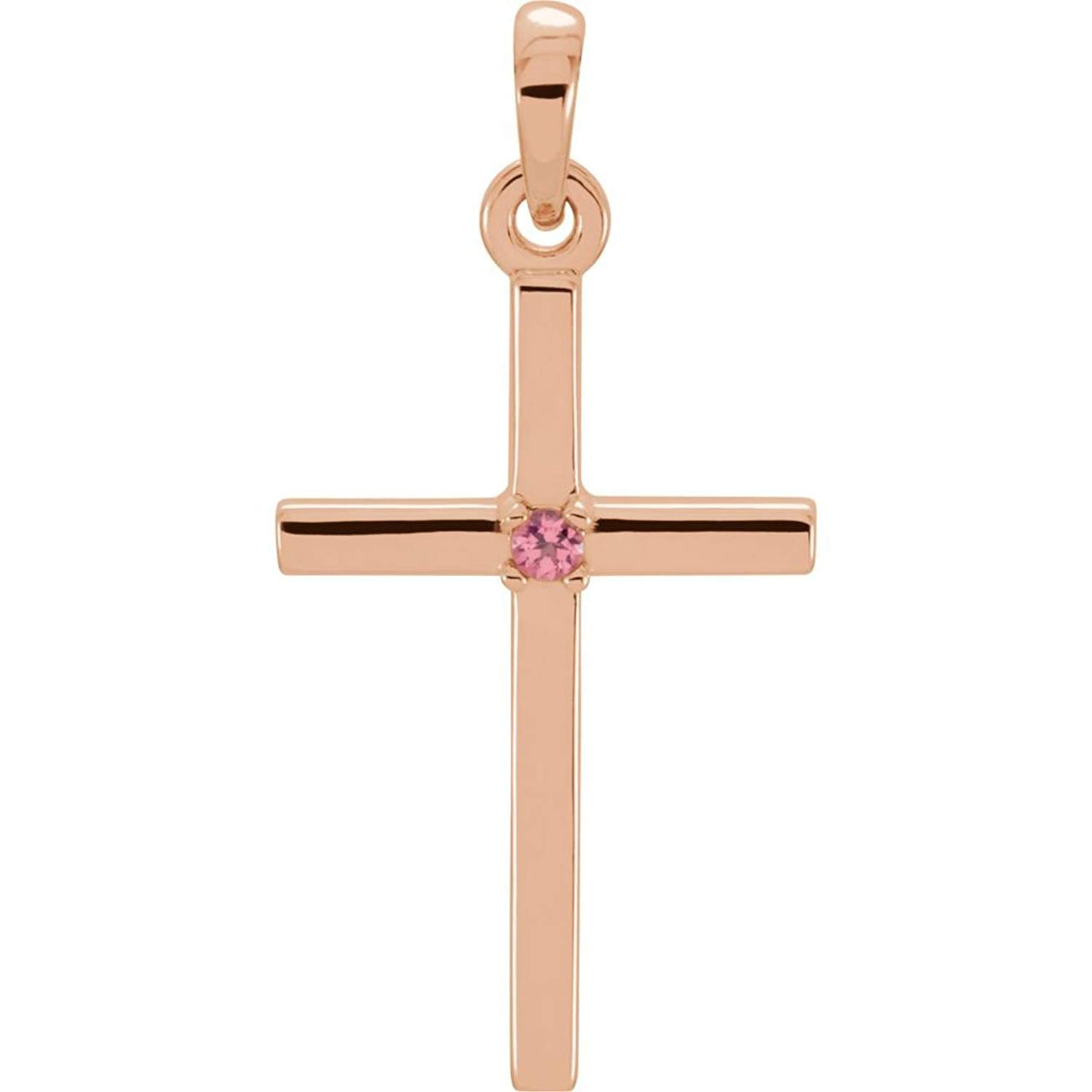 Pink Tourmaline Inset Cross 14k Rose Gold Pendant (19.2x9MM)