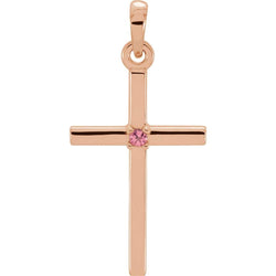 Pink Tourmaline Inset Cross 14k Rose Gold Pendant (19.2x9MM)