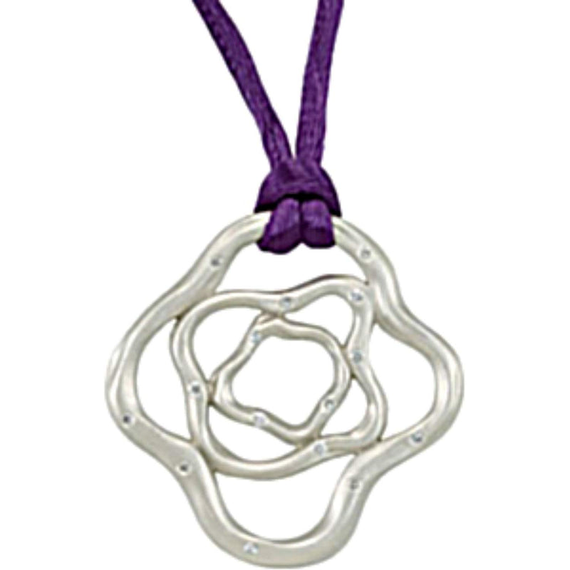 Diamond Contemporary Flowers Pendant in Sterling Silver with Purple Cord, 18" (1/5 Cttw)