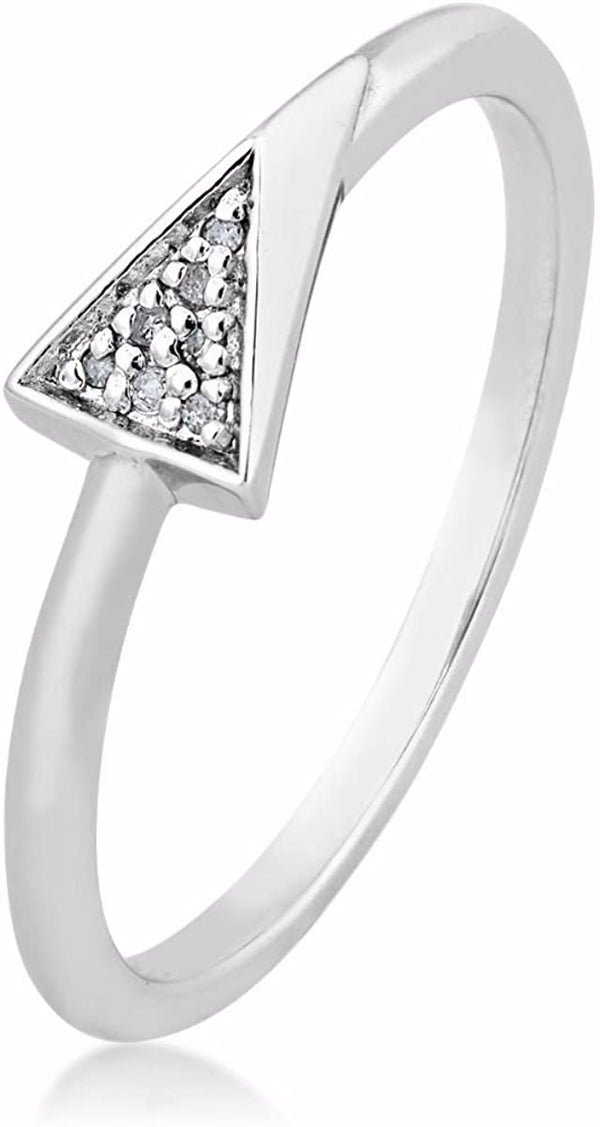 The Men's Jewelry Store (for HER) Diamond Contemporary Triangle Ring, Rhodium Plated Sterling Silver (.021 Ctw)