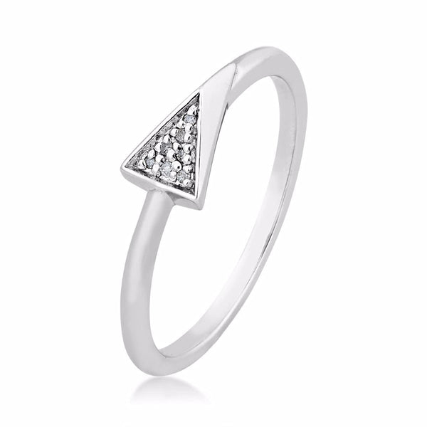 The Men's Jewelry Store (for HER) Diamond Contemporary Triangle Ring, Rhodium Plated Sterling Silver (.021 Ctw)
