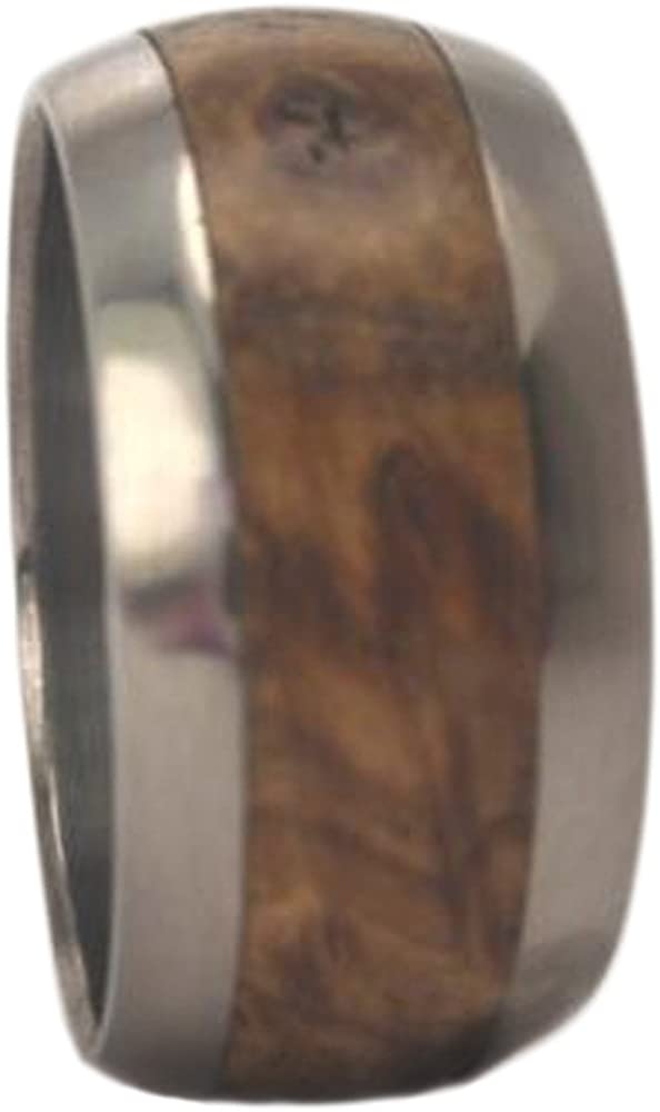 Black Ash Burl Wood Inlay 10mm Comfort-Fit Matte Titanium Wedding Band, Size 9