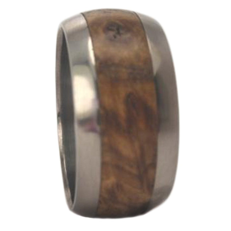 Black Ash Burl Wood Inlay 10mm Comfort-Fit Matte Titanium Wedding Band, Size 10