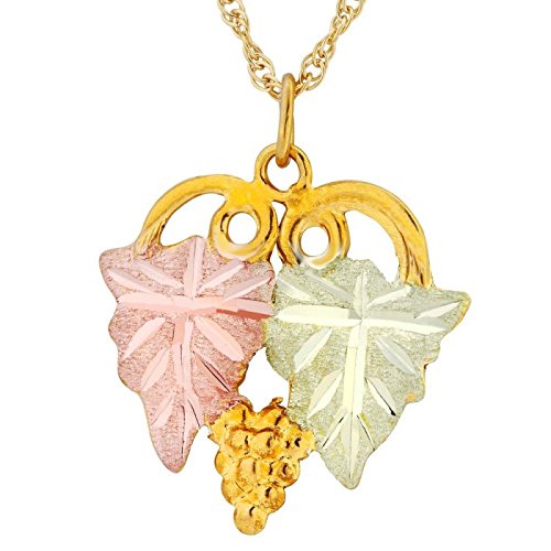 Heart Leaves and Grapes Necklace, 10k Yellow Gold, 12k Green and Rose Gold Black Hills Gold Motif, 18''