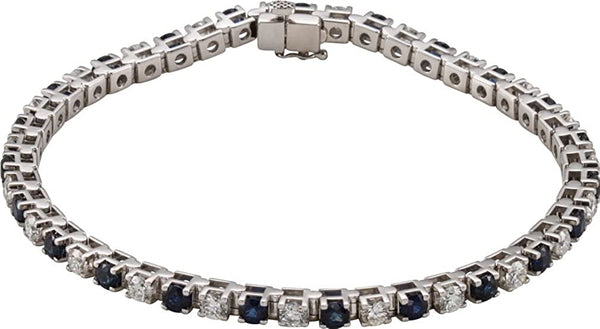 Blue Sapphire and Diamond Bracelet, 14k White Gold, 7.25" (2.38 Cttw, GH Color, I1 Clarity)