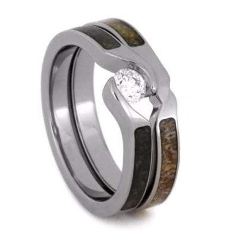 Tension-Set Diamond, Obsidian Engagement Ring, Antler Titanium Wedding –  The Men's Jewelry Store