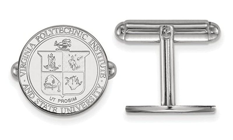 Rhodium-Plated Sterling Silver Virginia Tech Crest Round Cuff Links,15MM