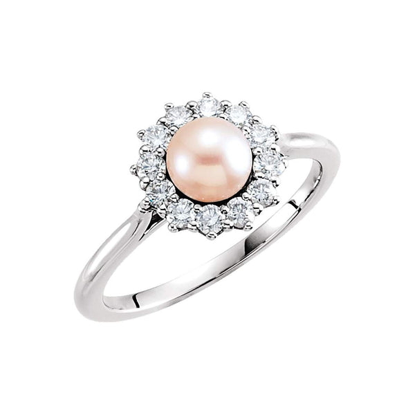 Platinum White Freshwater Cultured Pearl Diamond Halo Ring (8-8.5mm) (.375Ctw, G-H Color, SI2-SI3 Clarity)