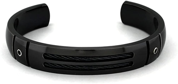 Men's Black Titanium, Black Titanium Memory Cable .14 Ctw Black Spinel 13mm Cuff Bracelet, 8"