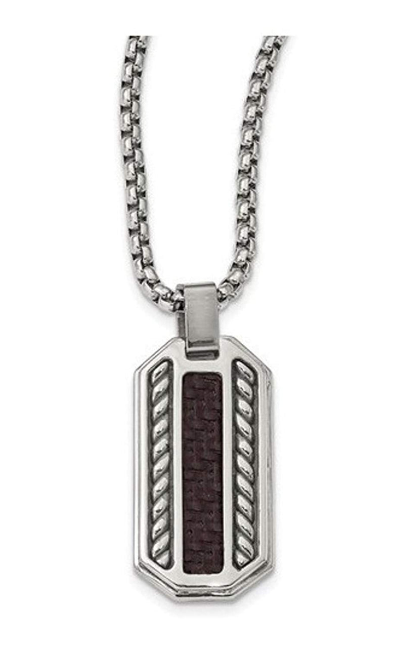 Edward Mirell Stainless Steel Marsala Carbon Fiber Dog Tag Pendant Necklace, 20"