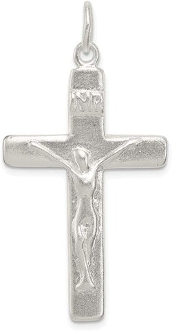 Sterling Silver Satin INRI Crucifix Pendant, 1.81x.94 Inches (46X24 MM)
