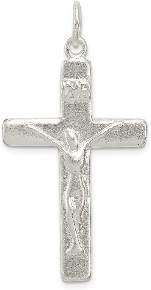 Sterling Silver Satin INRI Crucifix Pendant, 1.81x.94 Inches (46X24 MM)