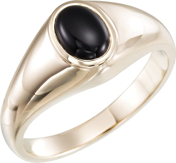 Men's Oval Onyx Cabochon Belcher Ring, Rhodium-Plated 14k White Gold