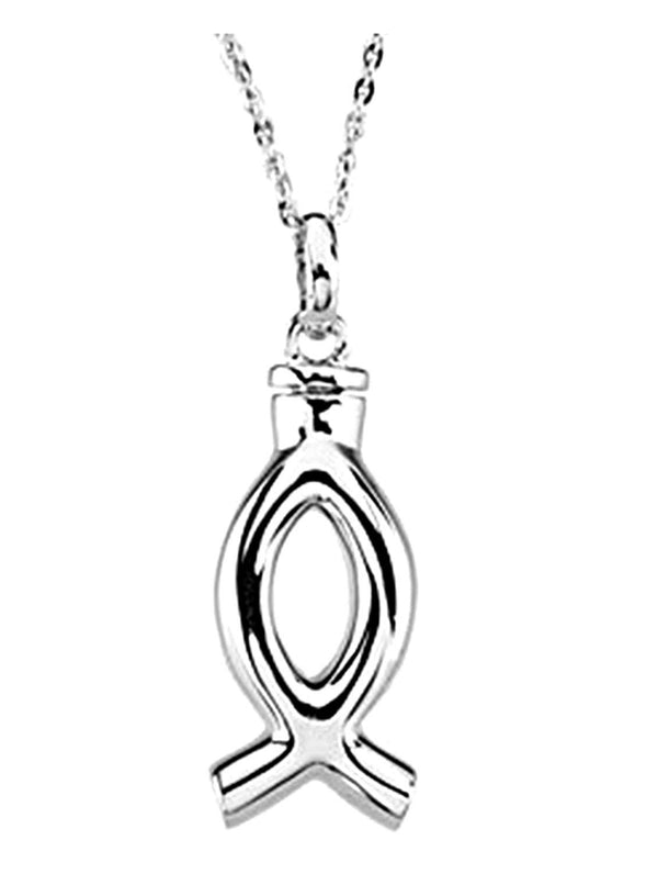 Jesus Fish Ash Holder Pendant Necklace, Rhodium Plate Sterling Silver, 18"