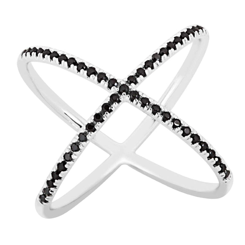 Black CZ X Rhodium Plated Sterling Silver Ring