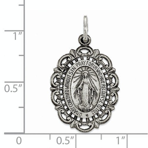 Sterling Silver Antiqued Miraculous Medal (28X16 MM)