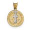 Rhodium-Plated 14k Yellow Gold Circle St. Benedict Medal Pendant