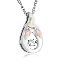 Diamond Pear-Shape Dome Pendant Necklace, Sterling Silver, 12k Green and Rose Gold Black Hills Gold Motif, 18" (.1 Ct. )
