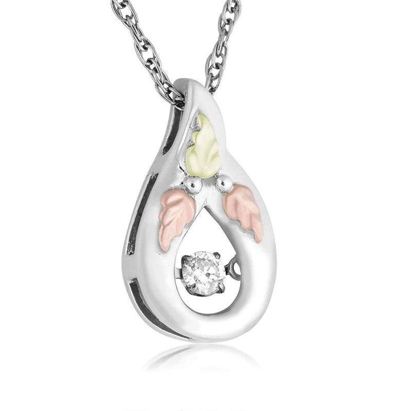 Diamond Pear-Shape Dome Pendant Necklace, Sterling Silver, 12k Green and Rose Gold Black Hills Gold Motif, 18" (.1 Ct. )