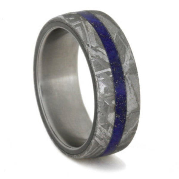 Lapis Lazuli, Gibeon Meteorite 8mm Comfort-Fit Matte Titanium Ring