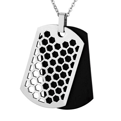 Men's Two-Tone Honeycomb Dog Tag Pendant Necklace, Stainless Steel, 24"