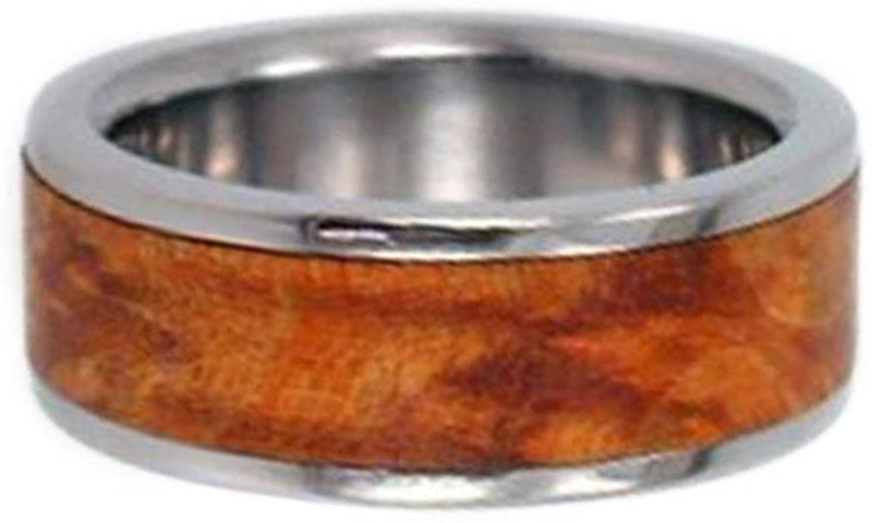 Gold Box Elder Burl Wood Inlay 6mm Comfort Fit Interchangeable Titanium Band, Size 15.25