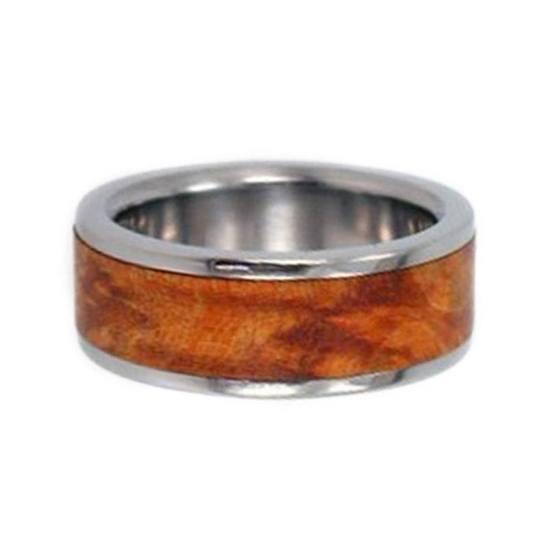 Gold Box Elder Burl Wood Inlay 6mm Comfort Fit Interchangeable Titanium Band, Size 10