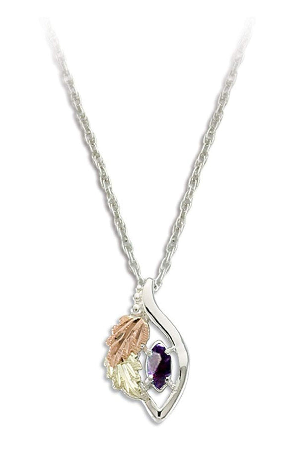Ave 369 Created Alexandrite Marquise June Birthstone Pendant Necklace, Sterling Silver, 12k Green and Rose Gold Black Hills Gold Motif, 18"