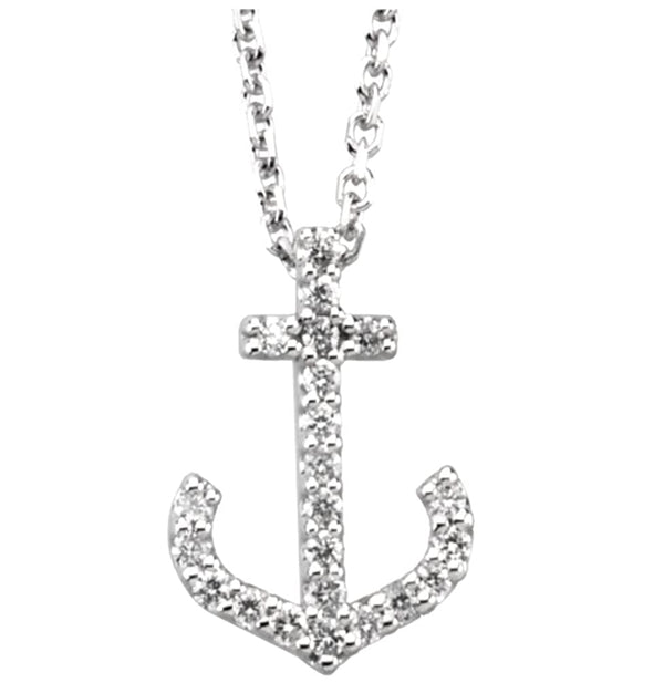 Rhodium-Plate 14k White Gold Diamond Anchor Necklace, 16" (.11 Ctw, GH Color, I1 Clarity)