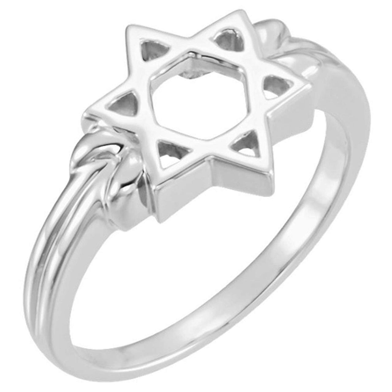 Star of David Silhouette 12mm Semi-Polished 14k White Gold Ring, Size 7