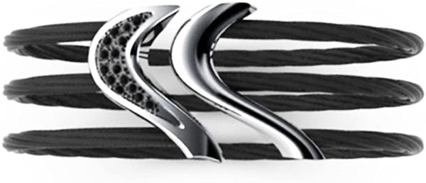 Black Titanium Memory Cable, Argentium Sterling Silver .45 Ctw Black Spinel 27mm Flex Cuff Bracelet, 7"
