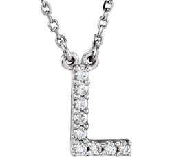 Diamond Initial 'L' Rhodium Plate 14K White Gold (1/10 Cttw, GH Color, I1 Clarity), 16.25"