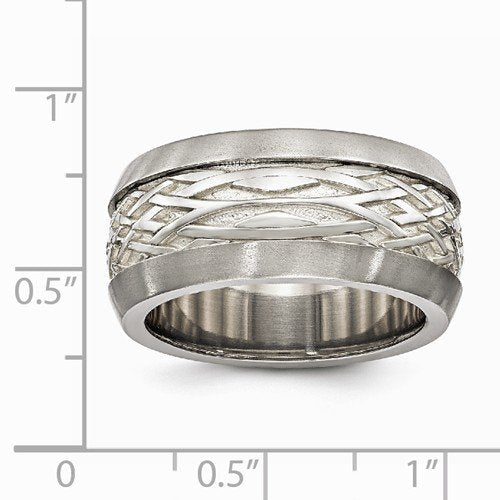 Edward Mirell Titanium and Sterling Silver Inlay Weave 11mm Wedding Band