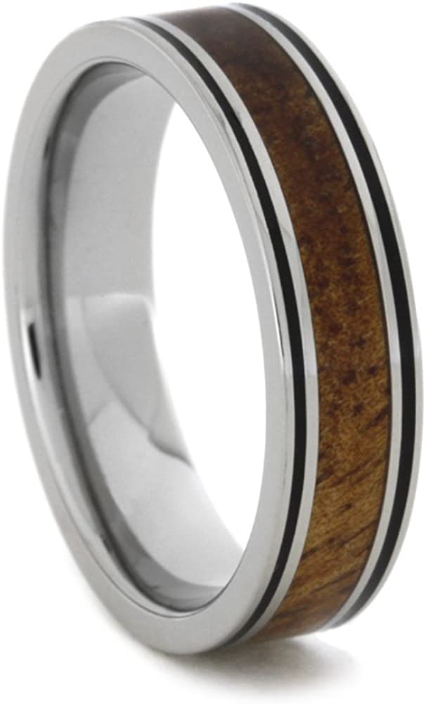 Dinosaur Bone, Gibeon Meteorite, Red Stripe 8mm Comfort-Fit Titanium Band, Size 14.25