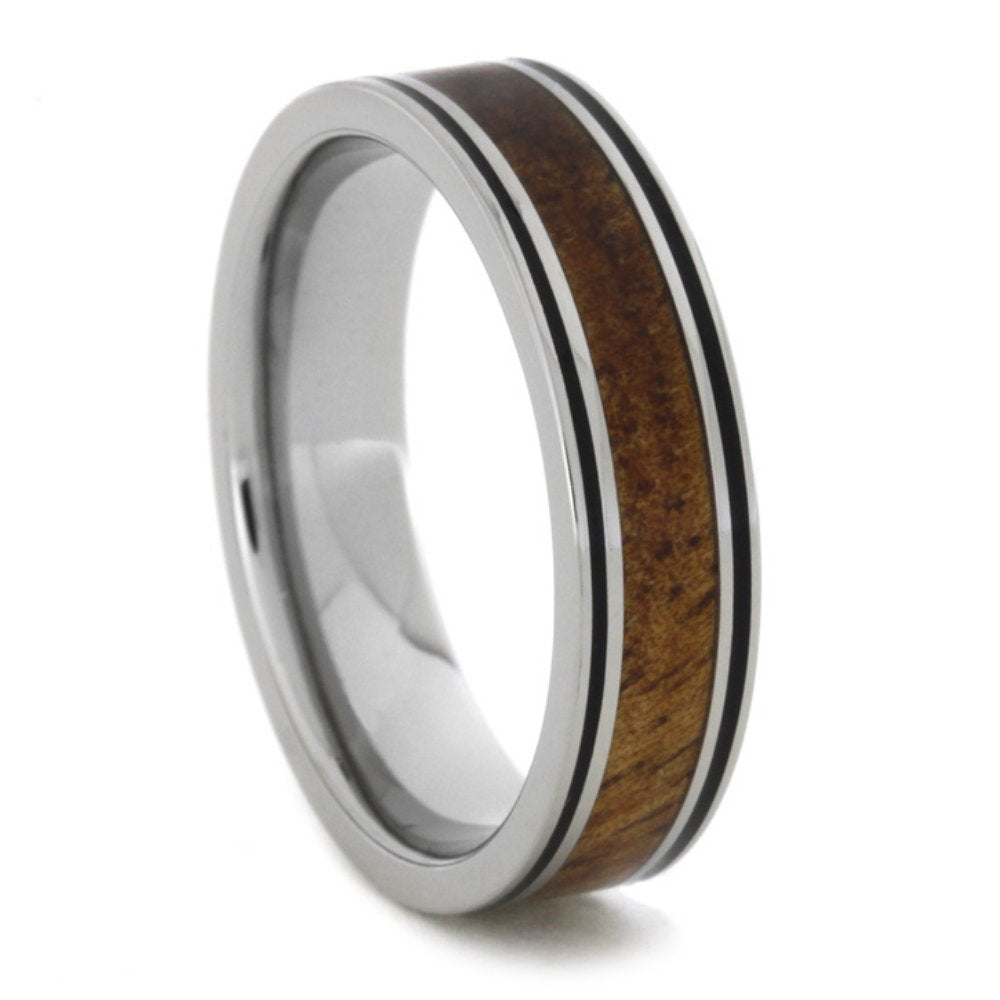 Dinosaur Bone, Gibeon Meteorite, Red Stripe 8mm Comfort-Fit Titanium Band