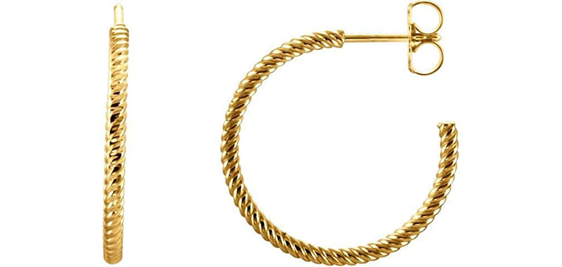 Rope Design Hoop Earrings, 14k Yellow Gold 17mm