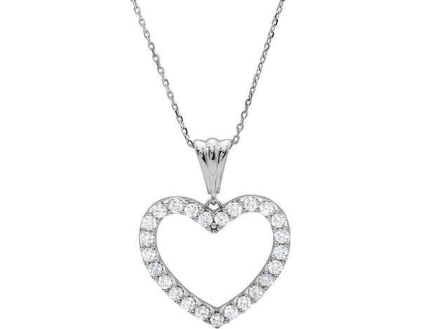 14k White Gold Diamond Heart Necklace (GH Color, I1 Clarity, 1/4 Cttw)