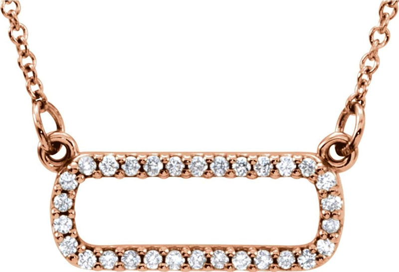 30-Stone Diamond Horizontal Rectangle 14k Rose Gold Pendant Necklace, 16" ( 0.16 Cttw)