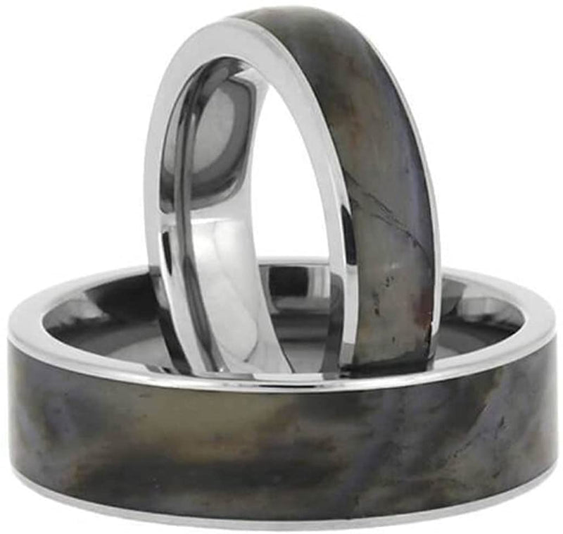 Petrified Wood Comfort-Fit Titanium His and Hers Wedding Band Set Size, M15.5-F6.5