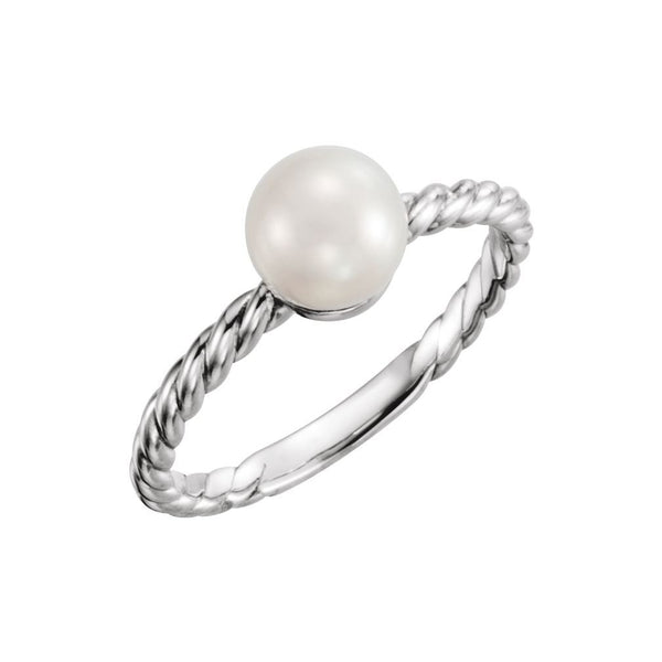 White Freshwater Cultured Pearl Rope-Trim Ring, Sterling Silver (5.5-6mm)