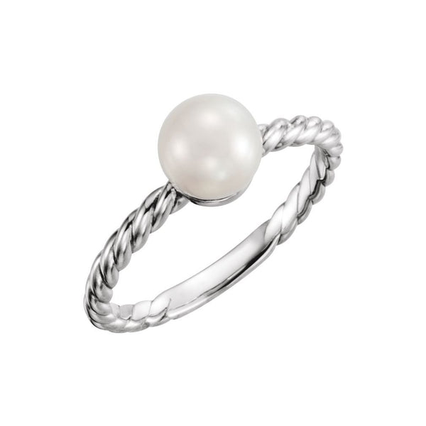 White Freshwater Cultured Pearl Rope-Trim Ring, Rhodium-Plated 14k White Gold (7.5-8mm)